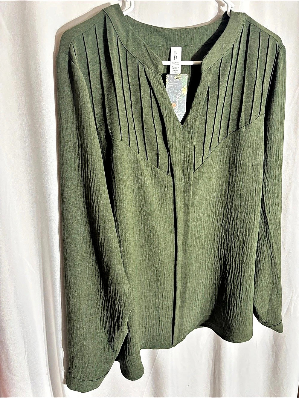 Blooming Jelly Dressy Pleated V-Neck Blouse in Green Size XL
